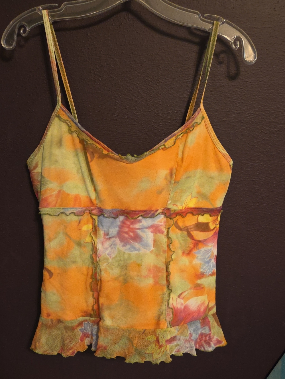 Boston Proper Orange Floral Ruffle Mesh Cami